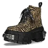 Stivali per moto punk leopardo donne altezza del tallone allacciata 6 cm scarpe piattaforma uomini uomini sneaker decorazioni metalliche caviglie