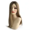 Toppers Lebeauty Blonde Color Dark Root Unprocessed Slik Top Straight Virgin Human Hair Jewish Kippah Fall Topper Wigs