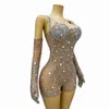 STAGE WARS SEXY SIGH Silver Rhinestones Crystals Golves Leotard Birthday Celebrate Performance Tenfit Evening Dance Team Transparent Costume