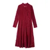 Vestidos casuais 2024 Inverno de inverno Chenille Lace Salia Vermelha Chinesa Vestido Qipao