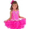 Halter Organza Pageant Glitz Girl's With Flowers Princess Backless Short Mini Crystal Ball Gowns Cup Cake Kid Dresses Rgb212