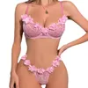 Abbigliamento da donna set di lingerie sexy set in pizzo rosa a tre punti