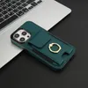 Fashion design Card slot PU+TPU Leather Like cases suitable for Apple 15PROMAX/14XR/12XS/11 solid color card holster Ring buckle holder 360 full protection