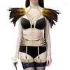 Bras sets punk goth vêtements exotiques lingerie sexy ensemble de plumes naturelles harnais pour femmes suspense ceinture robe danse rave costume jarretières