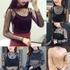 Maglietta da donna sexy nera Fishnet Sheer Top Top Women Sleeve Long Bottoming Shirts Mesh Mesh Mesh