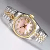 Lady Movement Kijk roze polshorloge lady diamant horloge diamant markering luxe gouden horloge automatische tweekleurige twee tonen met roze dweil kiezer dames horloges 26 mm