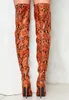 Boots Orange Snakeskin Over The Knee Women High Heel Winter Long Pointed Toe Python Leather Thigh Customized