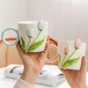 Mugs Easy to clean cup that wont fade porcelain cup tulip cup comfortable grip durable tulip pattern high-quality ceramic beverage cup J240428