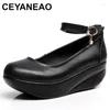 Dress Shoes 5.5cm Comfortable Leather Women Mary Janes 2024 Thick Bottom Platform Wedges Mom Office Dance