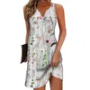 Sukienki swobodne sukienki damskie zbiornik Summer Floral Button Print Split Szyja Mini aktywna moda codzienna wakacje