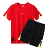 Zomersportset Heren Ademend snel drogen vaste kleur Casual afdrukkende ronde nek grote t -shirt paar korte mouw c 240426