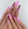 False Nails 24pcsBox Gradient Purple Ballerina With Flower Design Coffin Fake Nail Patches Press On Rhinestone Tips7112594