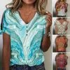 Blouses pour femmes T-shirt d'été élégant imprimé en V imprimé pour un haut décontracté en vrac avec des manches courtes à la mode
