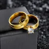 Bröllopsringar 2st/set guldfärg i rostfritt stål par ring frostade kronsten bröllopsringar för kvinnor anillos mujer
