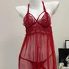 Kvinnors sömnkläder Summer Suspender Nightgown V-Hals Lace OpenWork Perspective Tulle Sexig underkläder underkläder Pure Desire Women Pyjamas Home