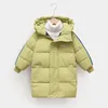 Down Coat 3-8y Winter Koreanische Kinder X-Long Style Cotton gepolsterte Jacken Baby Jungen Mädchen Reißverschluss Kapuze Outwear Kinder dicke warme Parkas