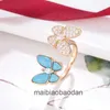 Projektant luksusowy pierścionek biżuterii vancllf fanjias nowy motyl Turkusowy niebieski podwójny seria v złota pełna diamentowa wszechstronna i zaawansowana kobieta