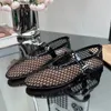 Balettlägenheter för kvinnor mesh cutout Mary Jane skor mesh trasa loafers nitade sommarvandringsskor för kvinnor 240425