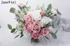 Bröllopsblommor Janevini Romantic Pink White Bridal Bouquets Artificial Silk Roses Real Touch Bohemian Bride Holding Bouquet For