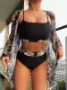 Zet nieuwe bikini zwemkleding met lange mouwen vrouwen drie stukken print 2022 zwempak vrouwelijke zomer sexy badpak Braziliaanse biquini