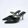 Pantofole puntate in metallo sandali in metallo ufficio Lady High tacchi a bocca bassa sandalias de mujer stiletto conciso