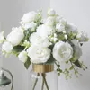 Kwiaty dekoracyjne sztuczne jedwabne piwonie białe fałszywe piwonii bukiet 1 pakiety kwiatowe do dekoracji ślubnej (biały)