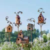 Décorations de jardin Metal Bird House Bird Nest Decoration Garden House Outdoor Bird House With Polte Metal Bird Fheders Garden Stage Art Birdhouse