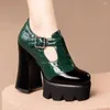 Sukienka buty 2024 Modna Kobiety Pumps Luksusowy Summer Seksowna platforma skórzana damskie wysokie obcasy Designer Block Black Green