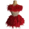 Sparkly Rhinestones paljetter Kort klänning Kvinnor Red Tube Top Prom Party Celebrate Homecoming Dress Singer Show Stage Wear Baozha 240415