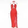 INS Spring Novo Sexy Girl Spicy Girl High Split Wrinkle Hanging Neck Style