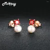 Stud Earrings MoBuy Natural Pearl Gemstone Casual 925 Sterling Silver Rose Gold Plated Garnet Fine Jewelry MBEI038