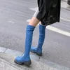 Stövlar 2024 Autumn Winter Brand Ladies High Fashion Solid Color Platform Women's Over Knee Casual Blue Woman Shoes