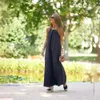 Frühlings- und Sommerhalter -Split -Baumwoll -Leinen -Modekleid für Frauen