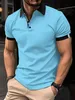 2024 Spring Mens Button-Up Polo Shirt Solid Color Cuff Splicing Short Sleeve Lapel T-Shirt Casual Breattable Top Mens Wear 240411