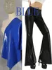 Women's Pants Women Solid Shiny Faux Latex Leather High Waist Elastic Bodycon Flare Ladies Slim Stretch PU Bell-Bottom Trousers Custom