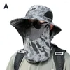 Berets Outdoor Fishing Cap Wide Brim Men's Large Shawl Neck Cover Face Sunshade Hat Camouflage Sun UV Protection Shade Hats
