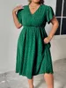 Plus Size Dresses Surplice Neck Swiss Dot A-Line Dress Women Vacation Casual Summer Boho Elastic Waist Large Elegant Midi