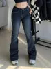 Jeans feminino KaleVest Y2K High Street Low Rise Blue Women Women Botcut Pockets de rua de rua