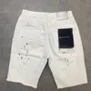 Púrpura Summer NUEVO White Splash-Tink Denim Shorts Versión coreana para hombres de la tendencia de High Street Five Casual Medium Pants