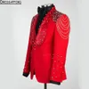 Red Pearls Beading Crystal Men Suits Three Pieces Evening Party Blazer Groom Wear ( Jacket + Vest + Pants )