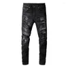 Herenjeans a669 retro gescheurde patch zwarte mode skinny broek ontwerper hiphop gerolde potlood