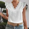 Blouses pour femmes Couleur solide Tee Tee T-shirt élégant en dentelle épissage en V Shirt pour les manches Pullover Top Slim Fit