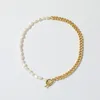 Choker Nice Half Cuba Chain Freshwater Pearl 14K Real Gold Plated Cuban Necklace For Men And Women 2024