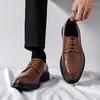 Casual Shoes Brown skórzany biznes męski Formalny noszenie brytyjski styl spiczasty palec wysokiej jakości pasujący garnitur impreza