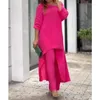 Women's Two Piece Pants Elegant Loose Womens Peice Sets Irregular Long-sleeved Top High Wais Wide Leg Set Large Size Cotton Linen