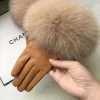 Gloves Women's Real Sheepskin Fox Fur Genuine Leather Glove Winter Warm Fashion Style Natural Fluffy Fox Fur Oversized