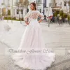 Exquisite Wedding Dresses Plue Size V Neck 3/4 Sleeves Bride Gowns Appliques Illusion Sweep Train Tulle A-Line Robe De Mariee 240403