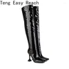 Boots Fashion Over The Knee Women Chunky Heel 2024 Winter Sexy Over-the-Knee High Slip On Shoes Square Head