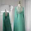 Платья для вечеринок бирюзовый зеленый шифон Дубай Вечернее платье с рукавами на мысе фуксия