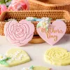 Molds Mom Birthday Fondant Cookie Cutter Biscuit Mold New Happy Mother Day Love Rose Shape Embossing Press Stamper Diy Baking Tools